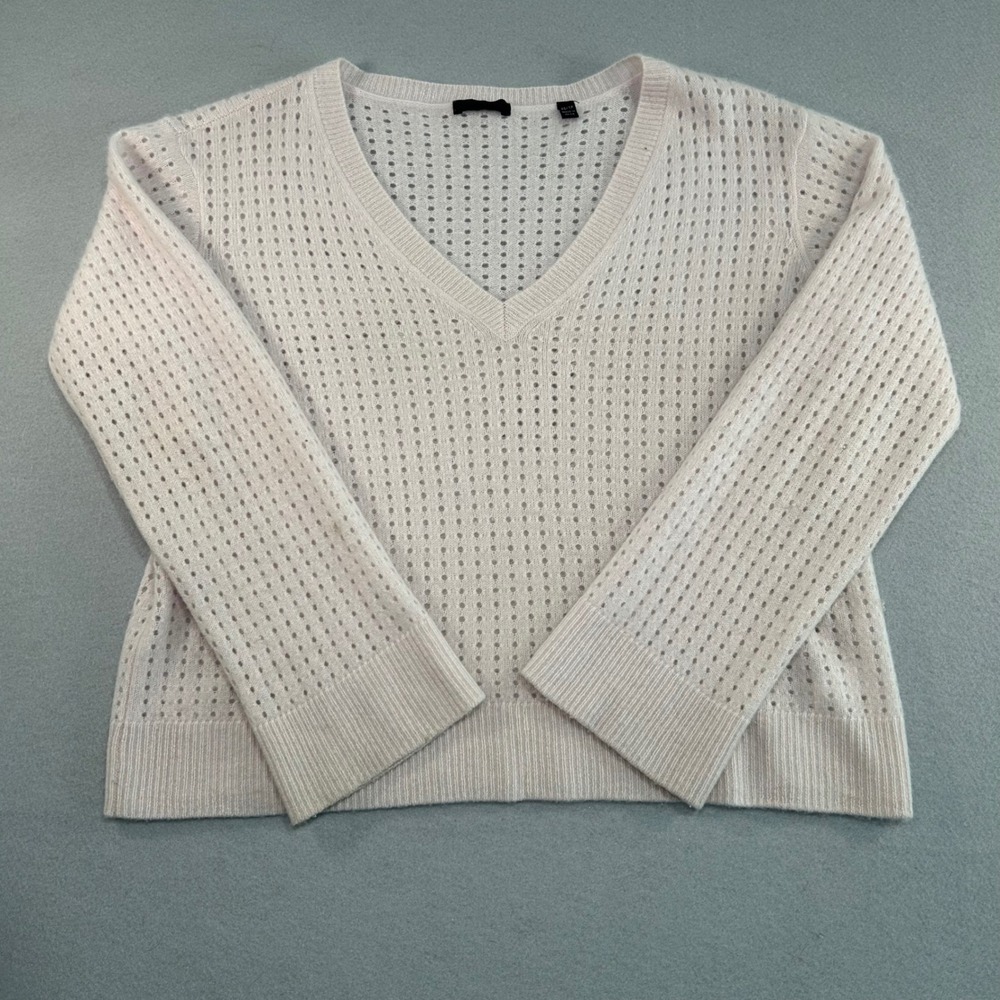 ATM Anthony Thomas Melillo Sweater Womens XS Cream Cashmere Pointelle V-Neck
